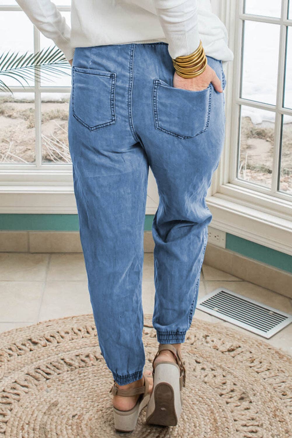 Denim Drawstring Waist Joggers Plus Size