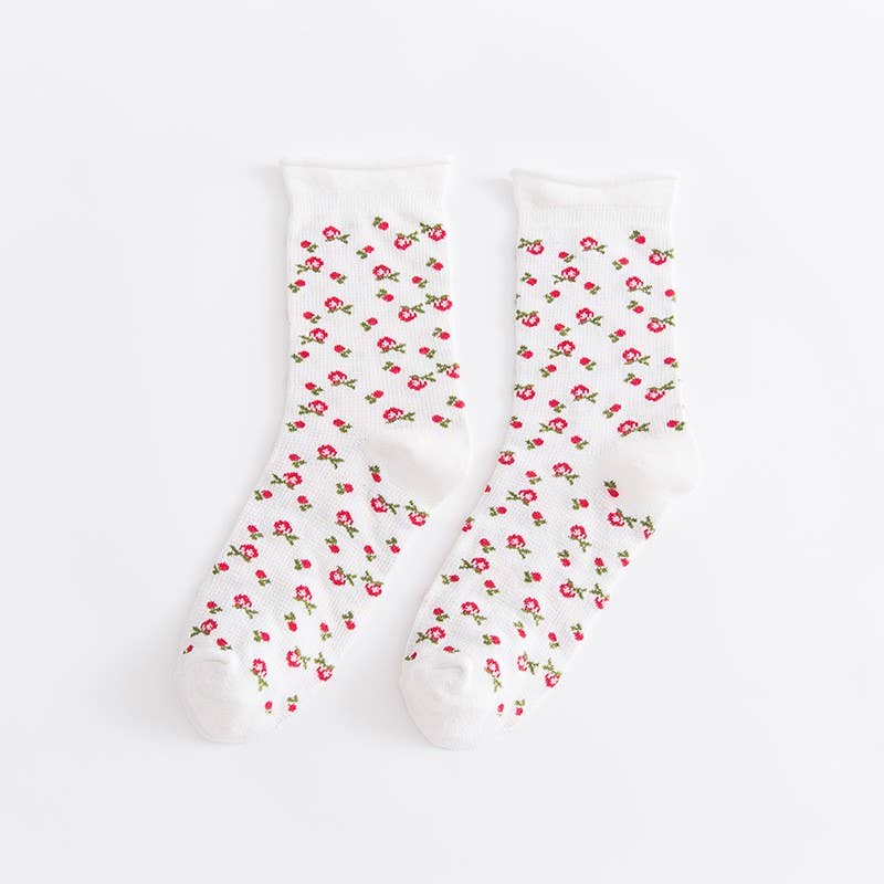 HEART FLOWER CHERRY CASUAL SOCKS | 40S02061