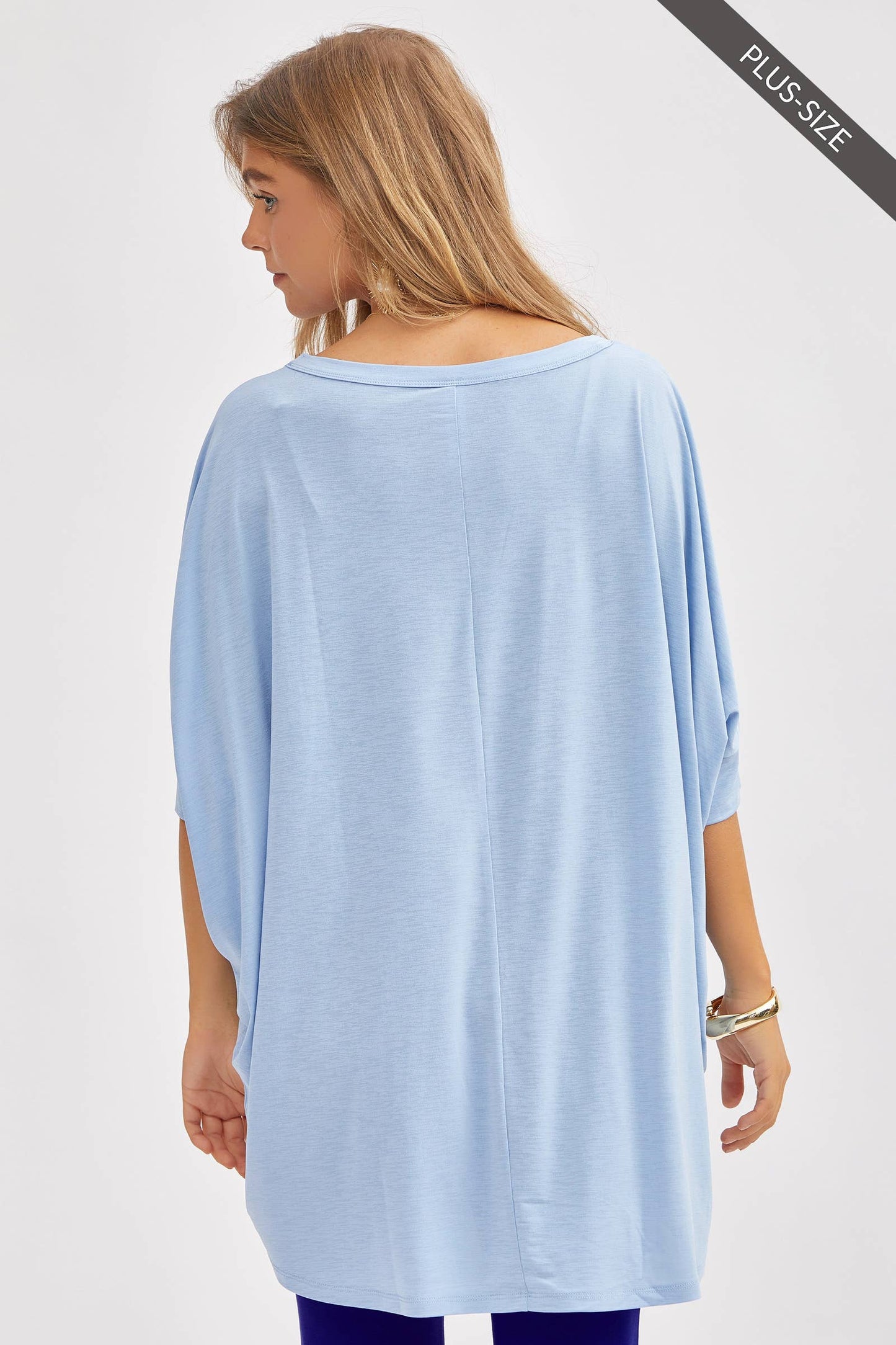 PLUS SIZE Relaxed Banded Dolman Sleeve Poncho-Like Tunic Top