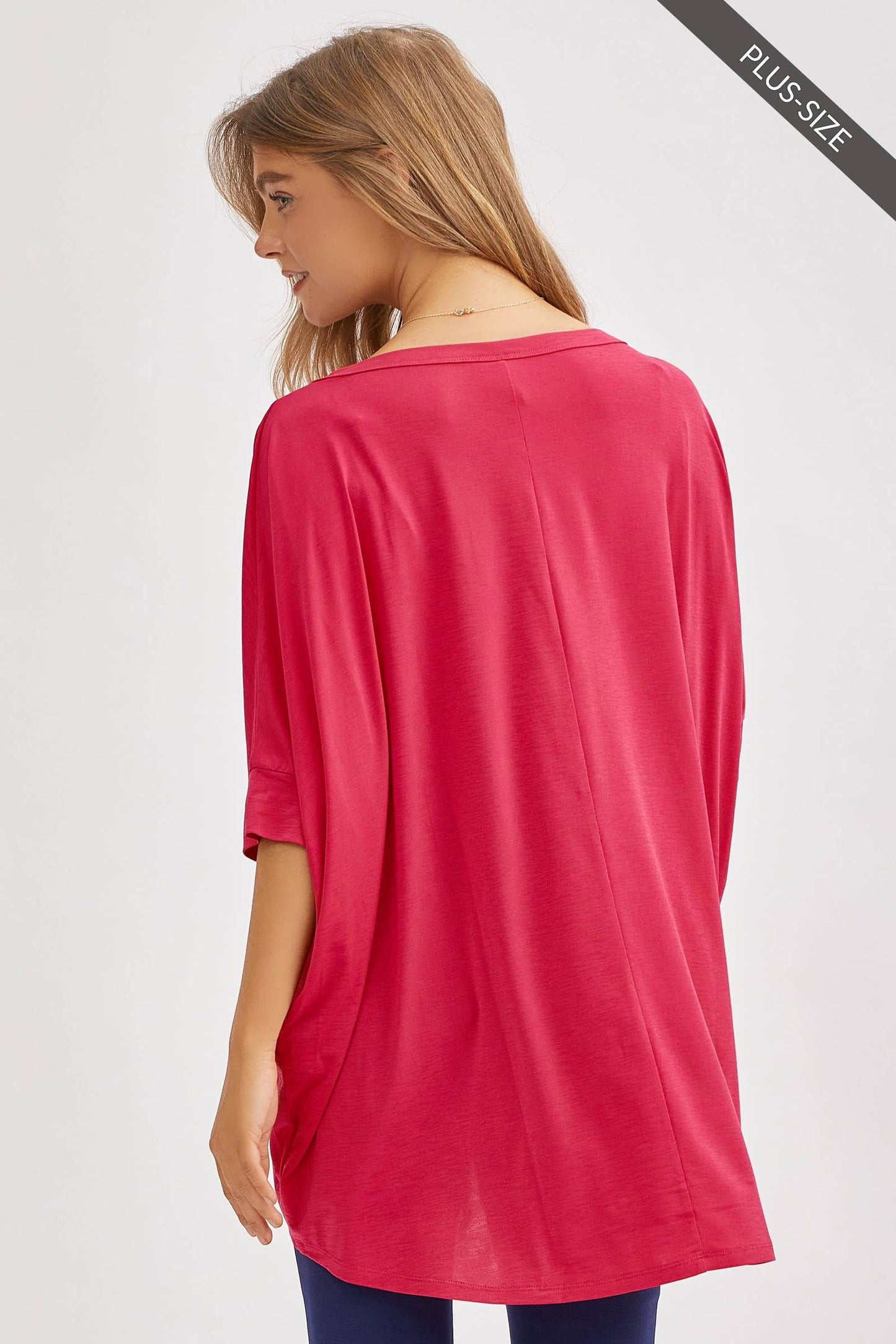 PLUS SIZE Relaxed Banded Dolman Sleeve Poncho-Like Tunic Top