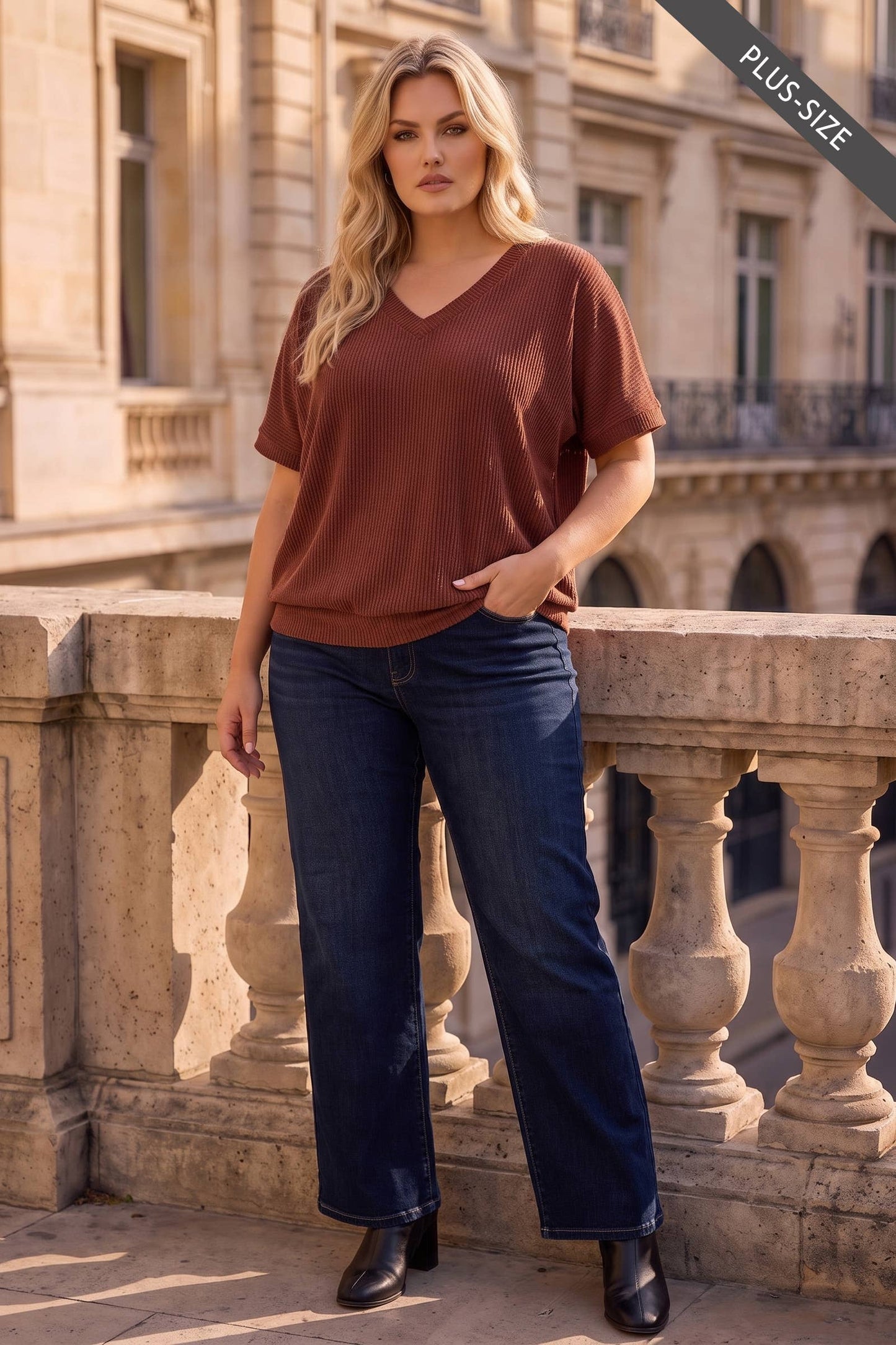 PLUS SIZE Curly Rib Oversized Ruched Top