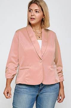 Plus Size Blazer Jacket With Ruched Sleeves - WG17604-2J