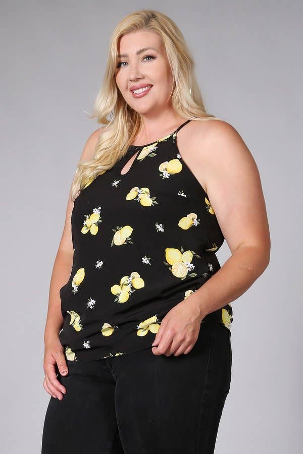 Plus Size Cami Top Lemon Print - KY17975-2T