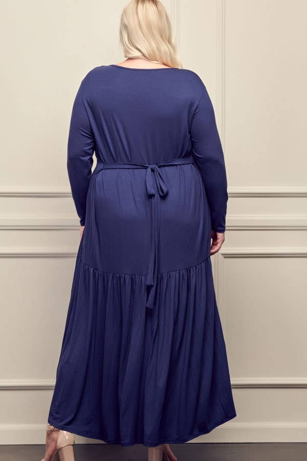 Plus Size V-Neck Long Sleeve Tail Holiday Dress