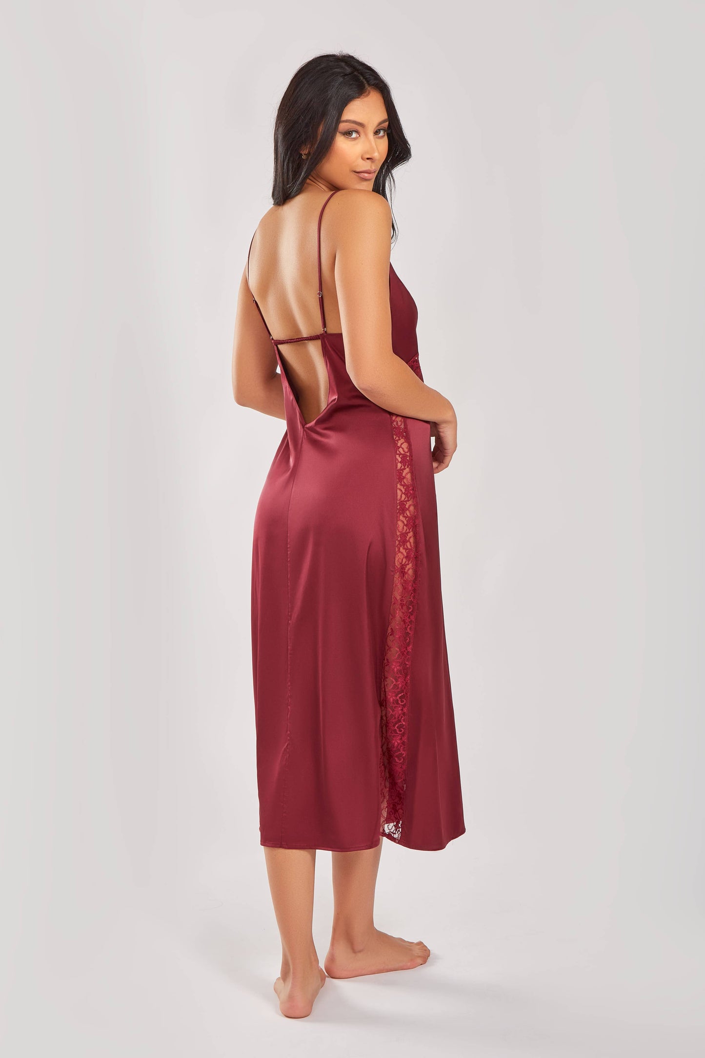 Layla Stretch Satin Lace Cut Out Long Gown