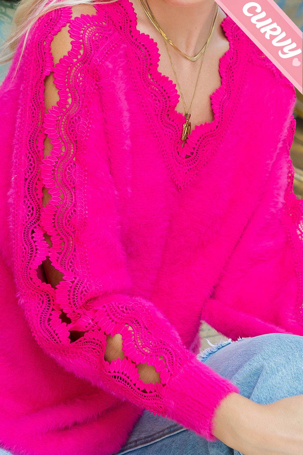 SW207PL LACE V-NECK SWEATER