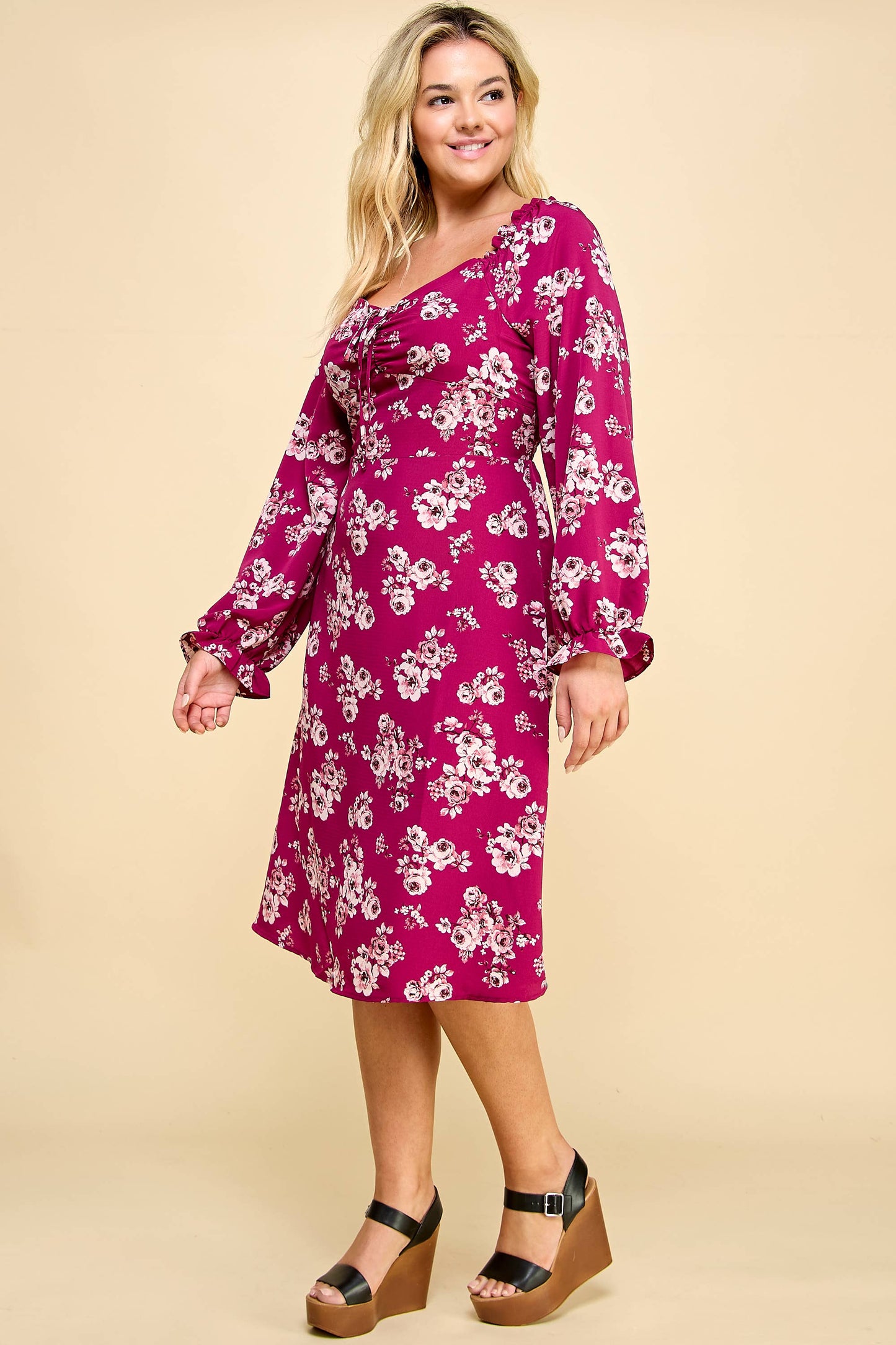 PLUS SIZE LONG SLEEVE MIDI CORSET DRESS A4594U54A33X