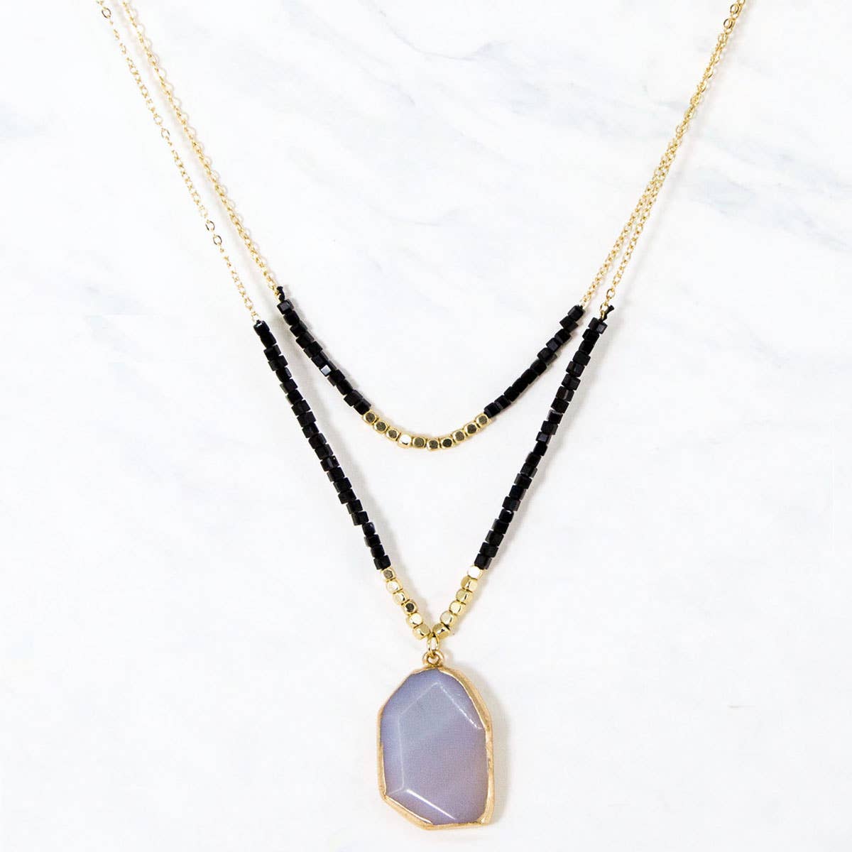 Two Layered Necklace with Stone Pendant
