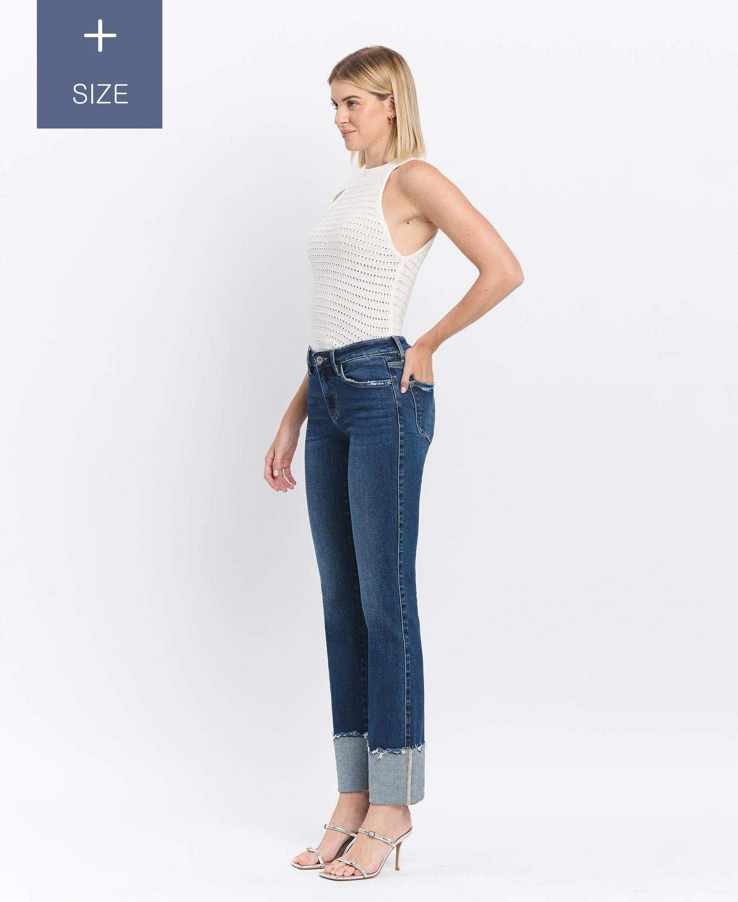 PLUS TUMMY CONTROL MID RISE CUFFED SLIM STRAIGHT LV1513-P