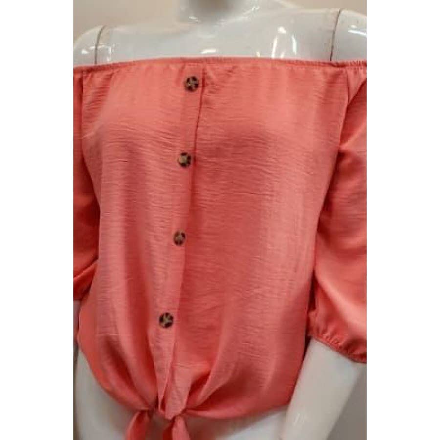 PLUS SIZE TIE FRONT OFF SHOULDER TOP