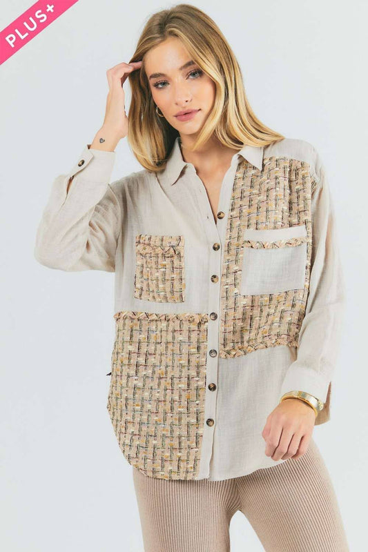 PLUS MULIT PRINTED CHEST POCKET BUTTON DOWN SHIRT
