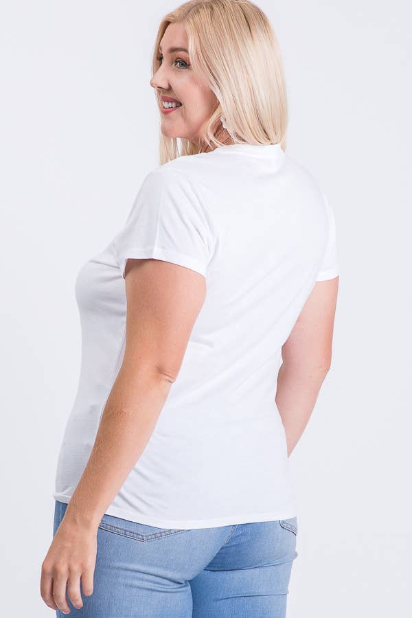 Plus Size Round Neck Basic Solid Tee Cotton Top