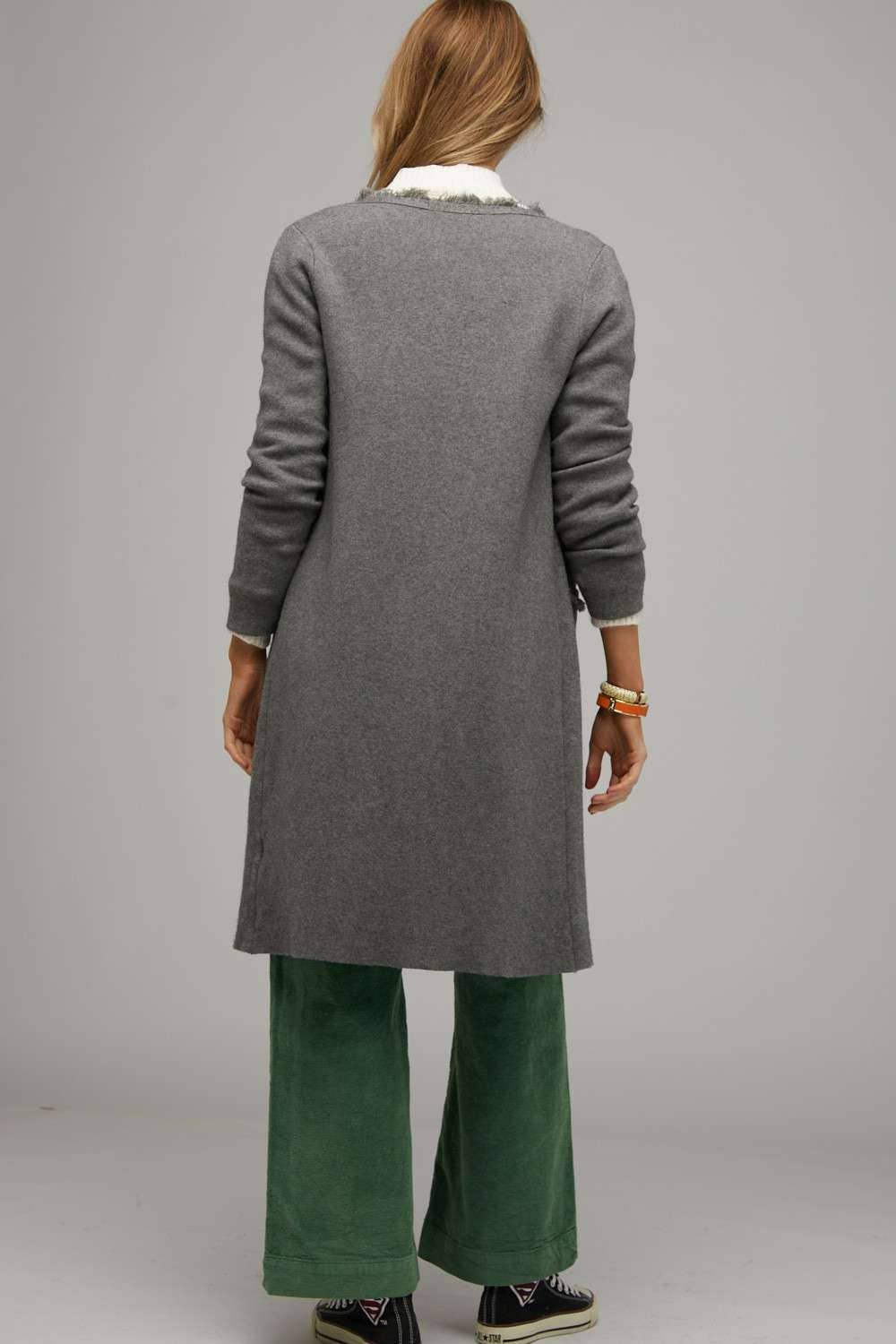 PLUS SOLID LONG SLEEVE FRINGE POCKETS CARDIGAN