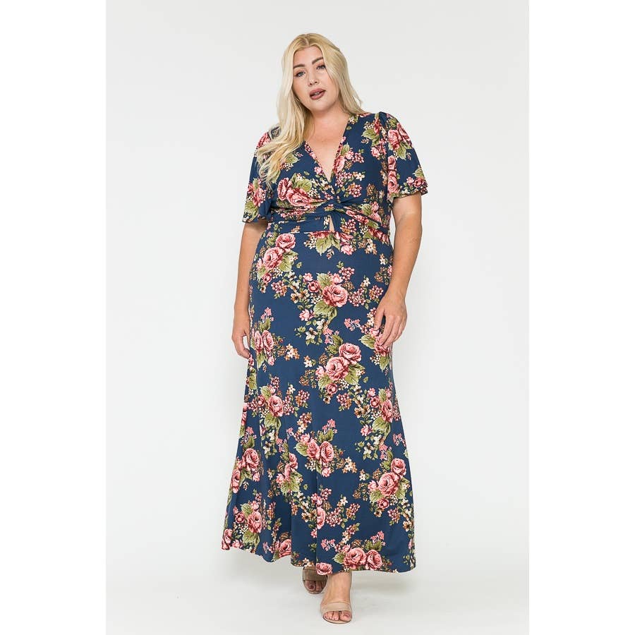 Plus Size V-Neck Floral Coquette Maxi Dress