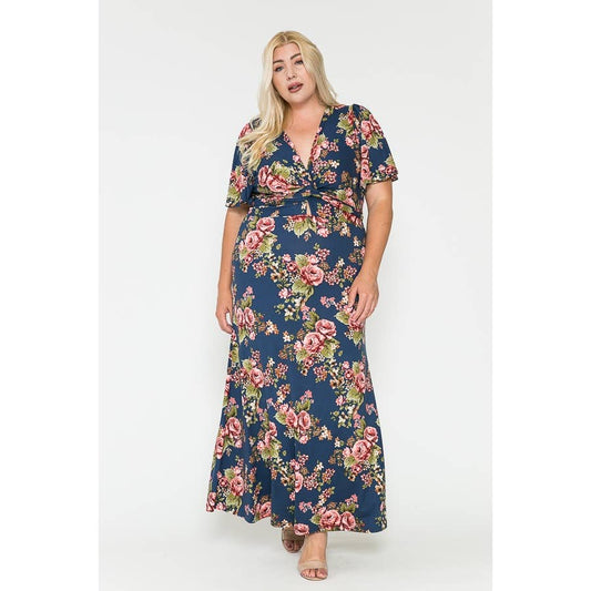 Plus Size V-Neck Floral Coquette Maxi Dress