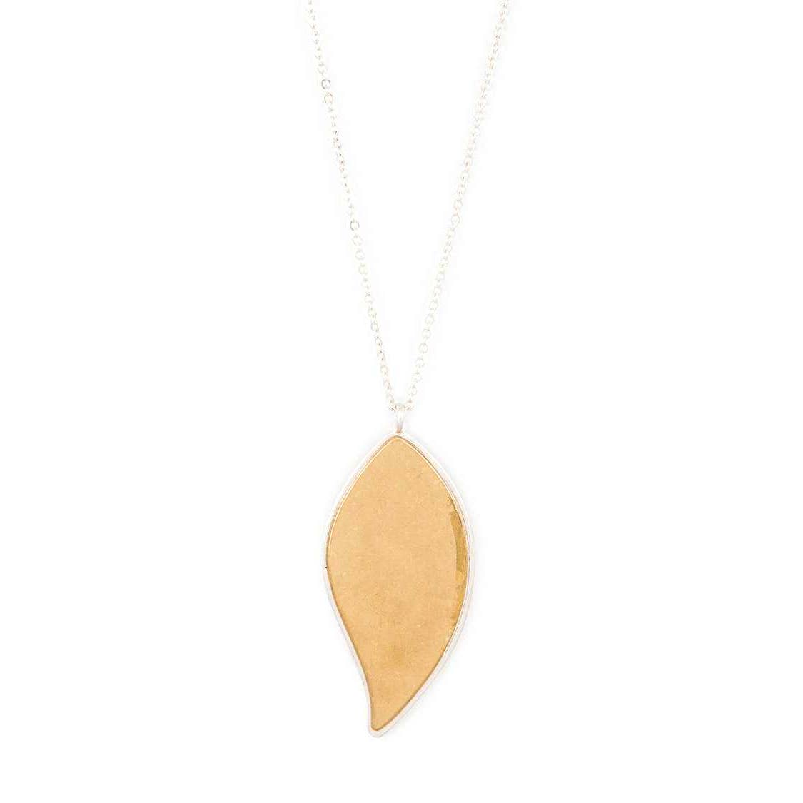 2 Tone Brushed Metal Pendant Long Necklace Set