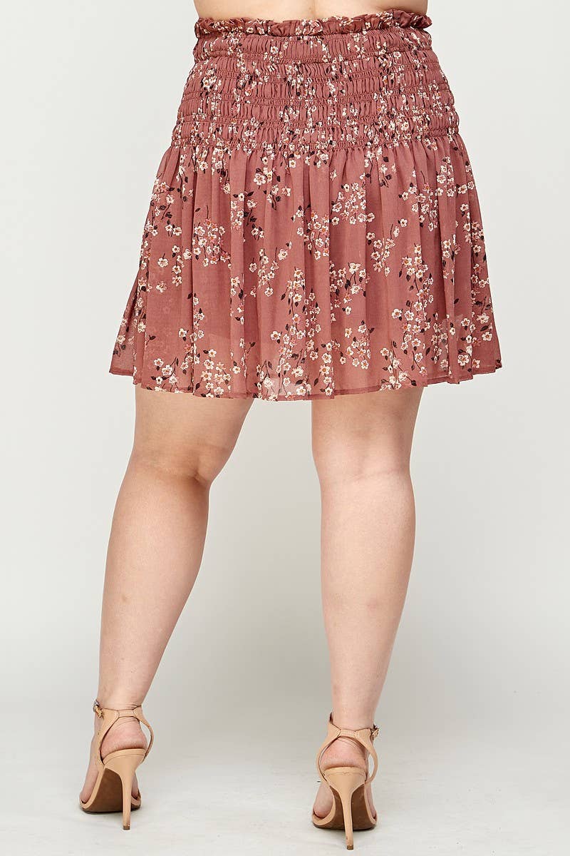 Plus Size Skort Floral Smocked A-Line - SS2163P-2SK