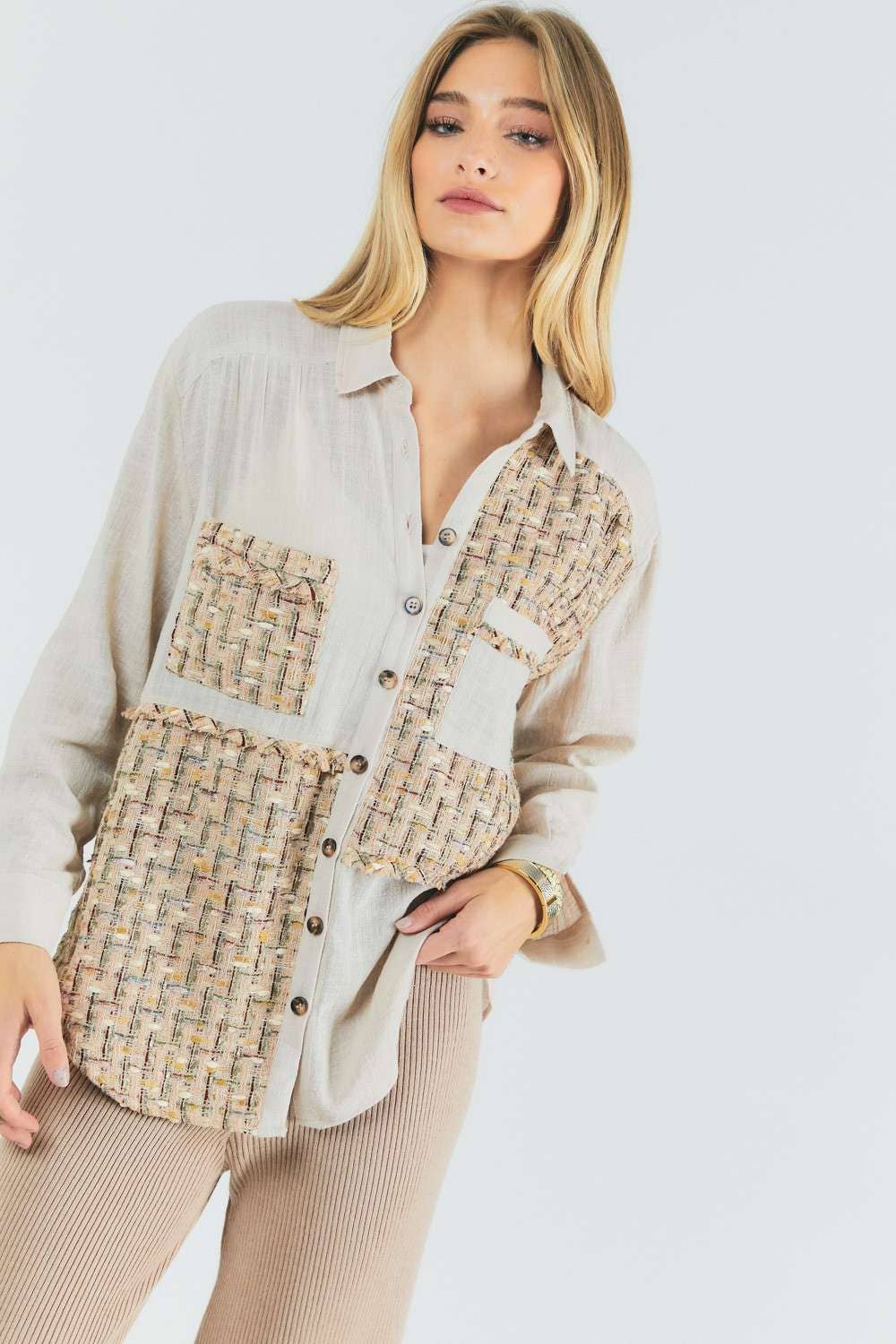 PLUS MULIT PRINTED CHEST POCKET BUTTON DOWN SHIRT