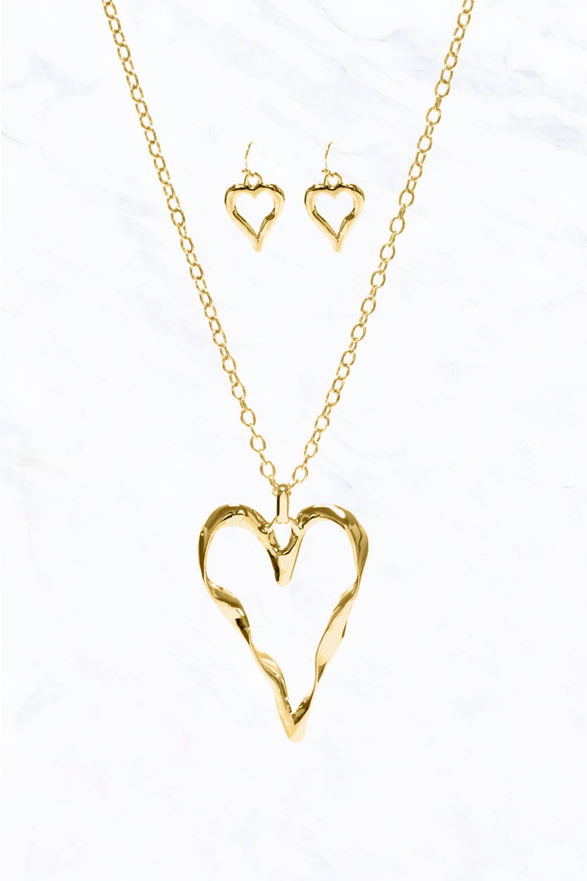 Silver Heart Metal Necklace Earring Set