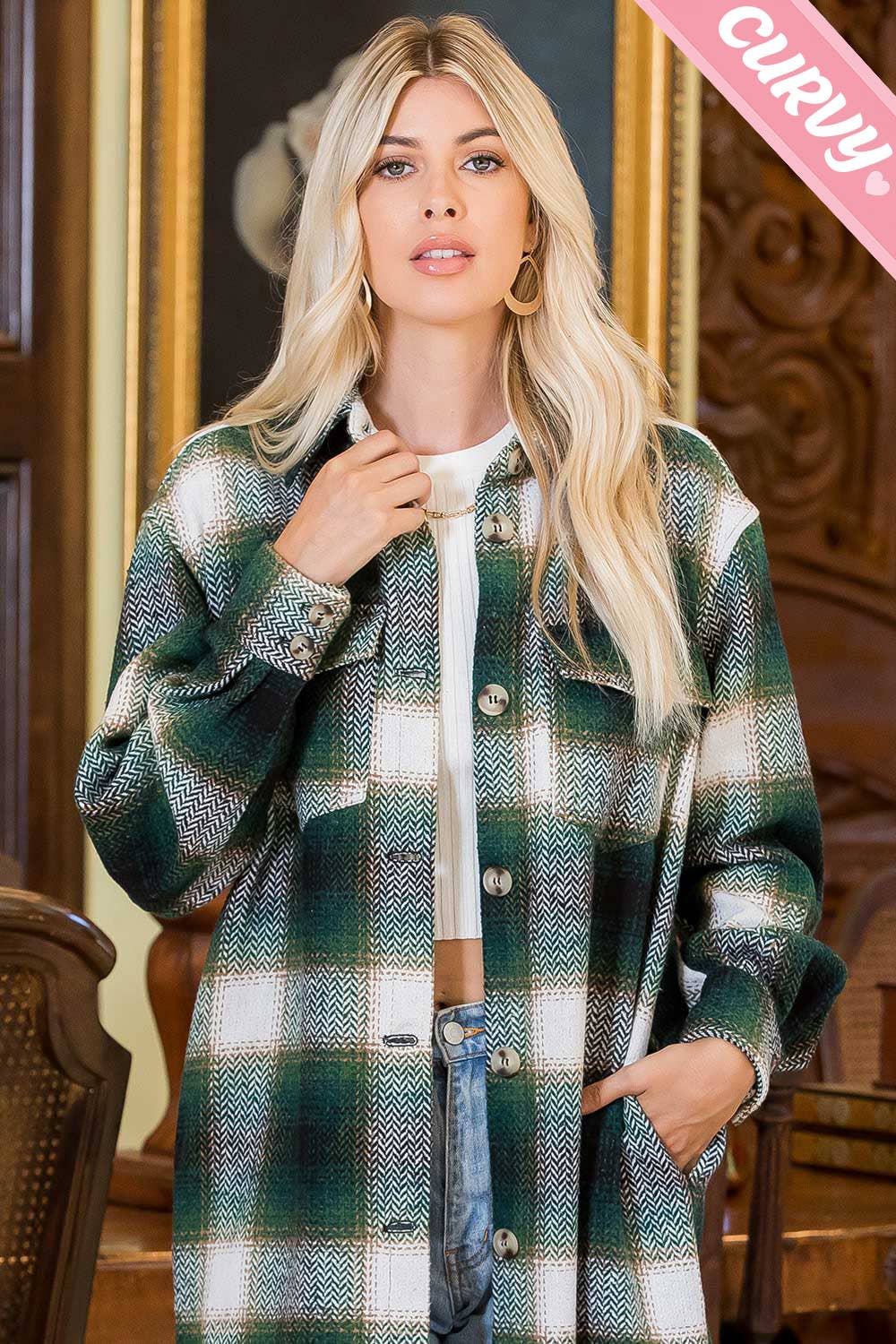 PLUS SIZE SHACKET /PLAID COAT