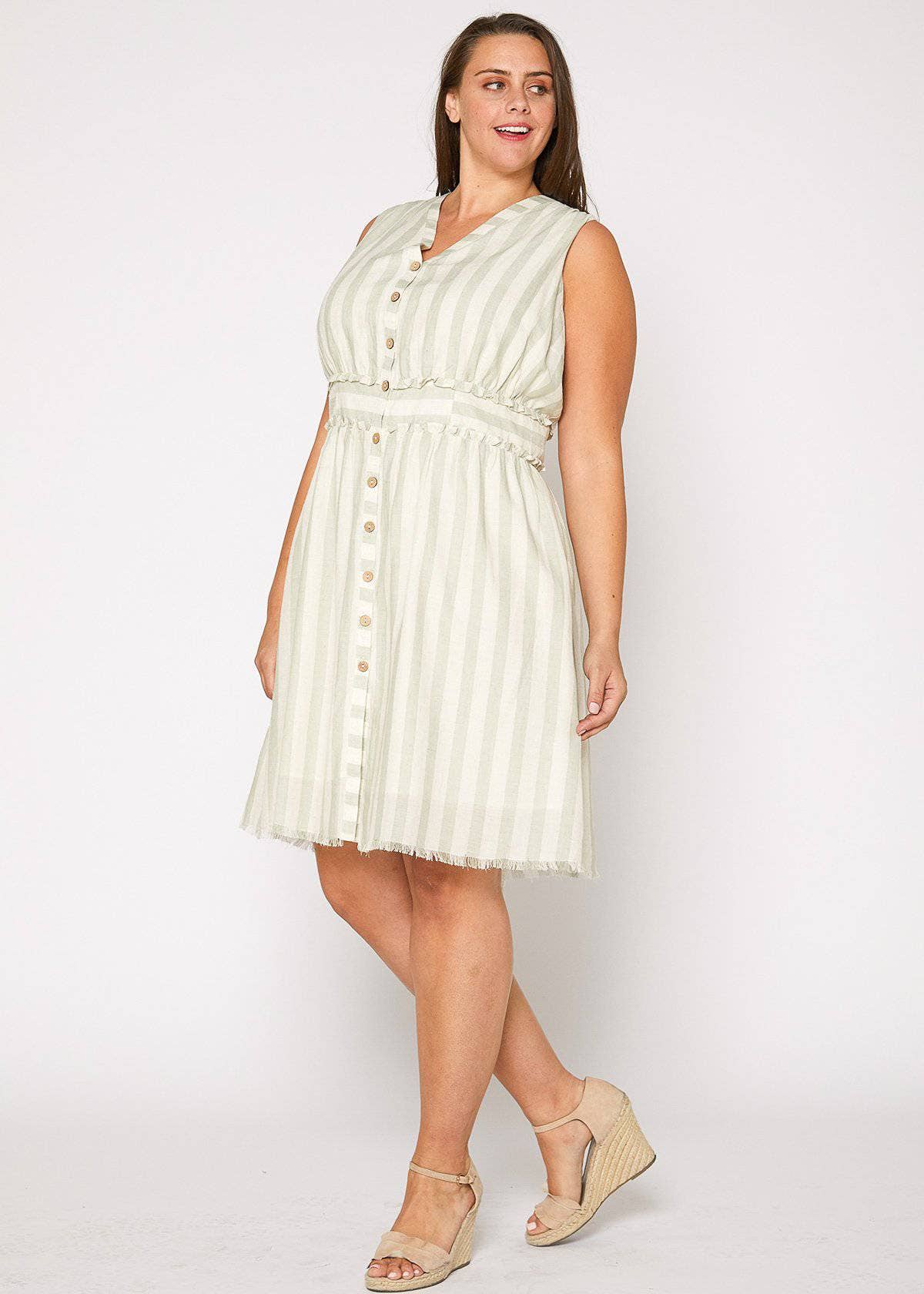 Nurode's Plus Size Sleeveless Button Down Stripe Dress
