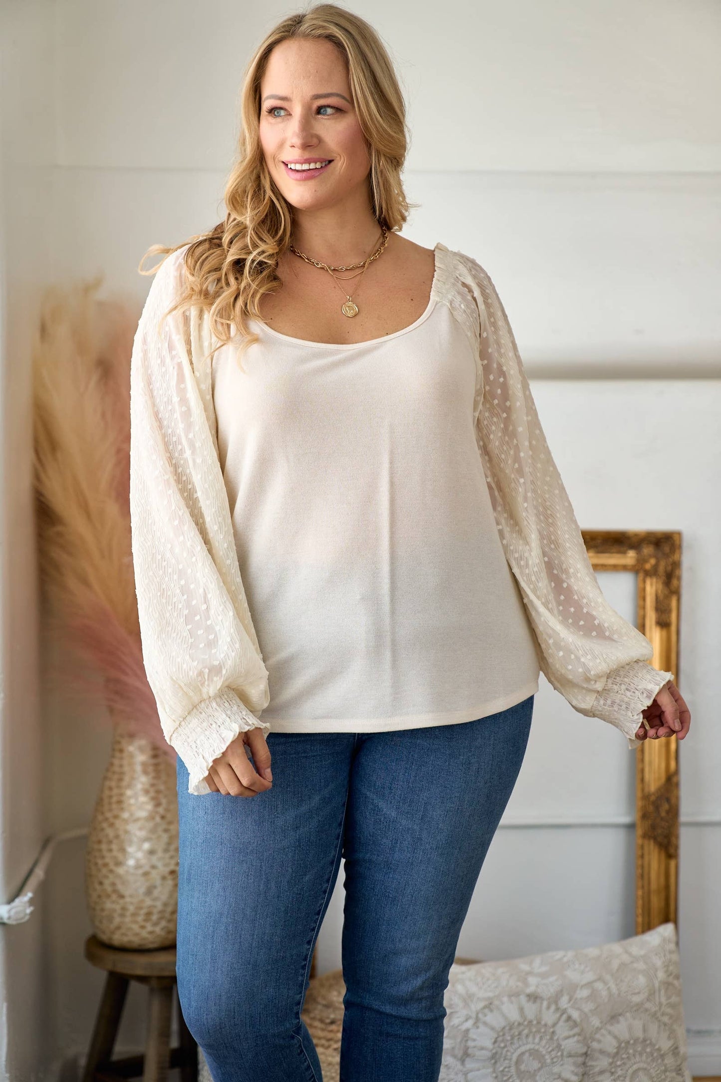 Puff Sleeve Knit Top-PIT6446
