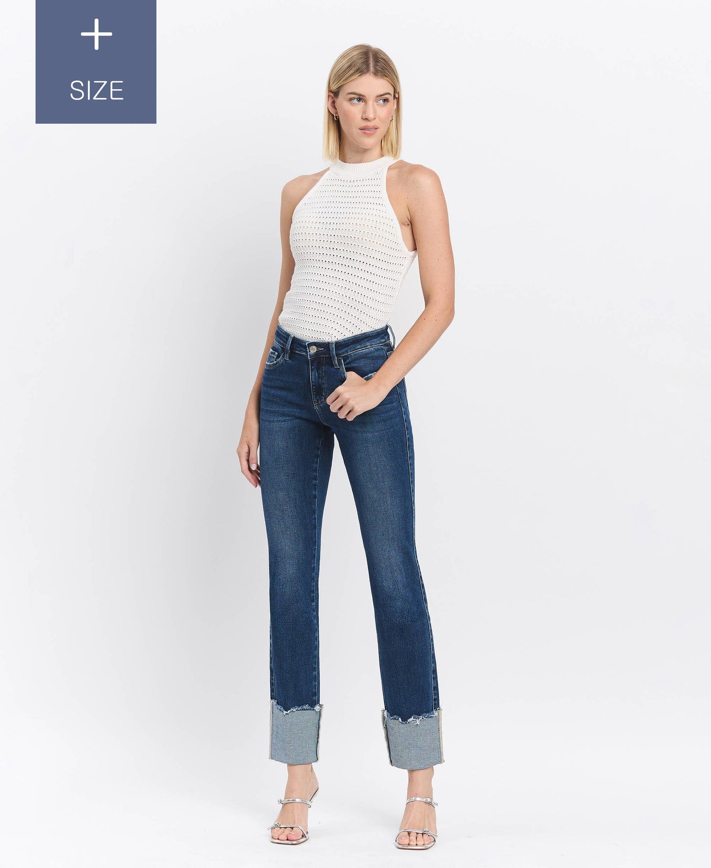 PLUS TUMMY CONTROL MID RISE CUFFED SLIM STRAIGHT LV1513-P