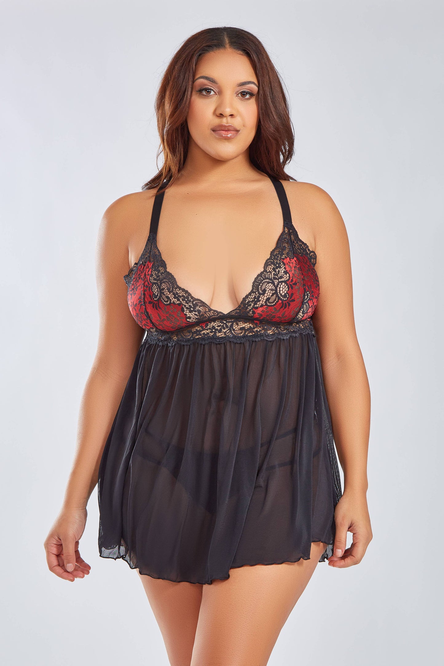 Natalia Plus Size 2 PC Lace Baby Doll Lingerie