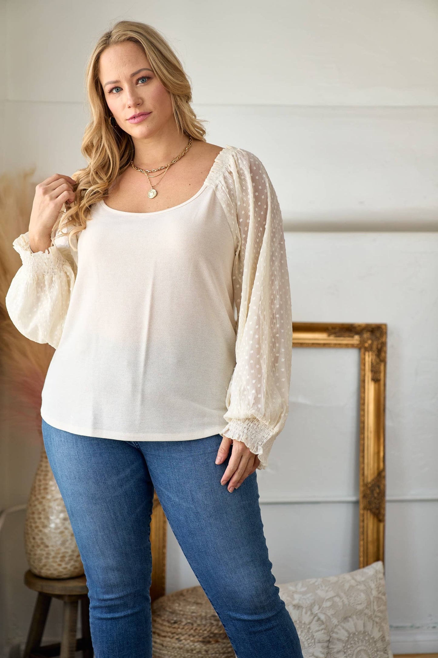 Puff Sleeve Knit Top-PIT6446