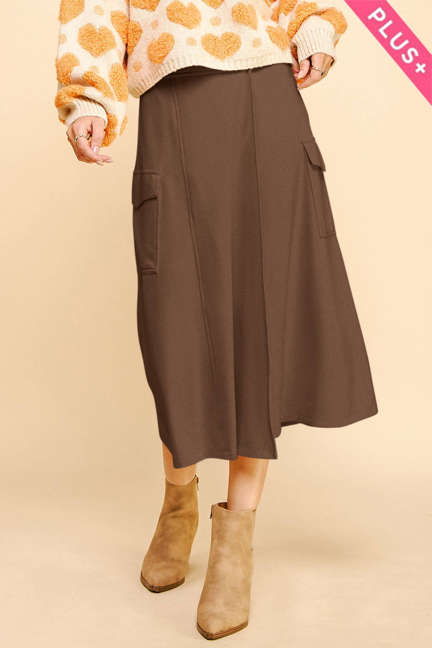 PLUS SOLID WRAP BELTED POCKET CARGO A LINE SKIRT