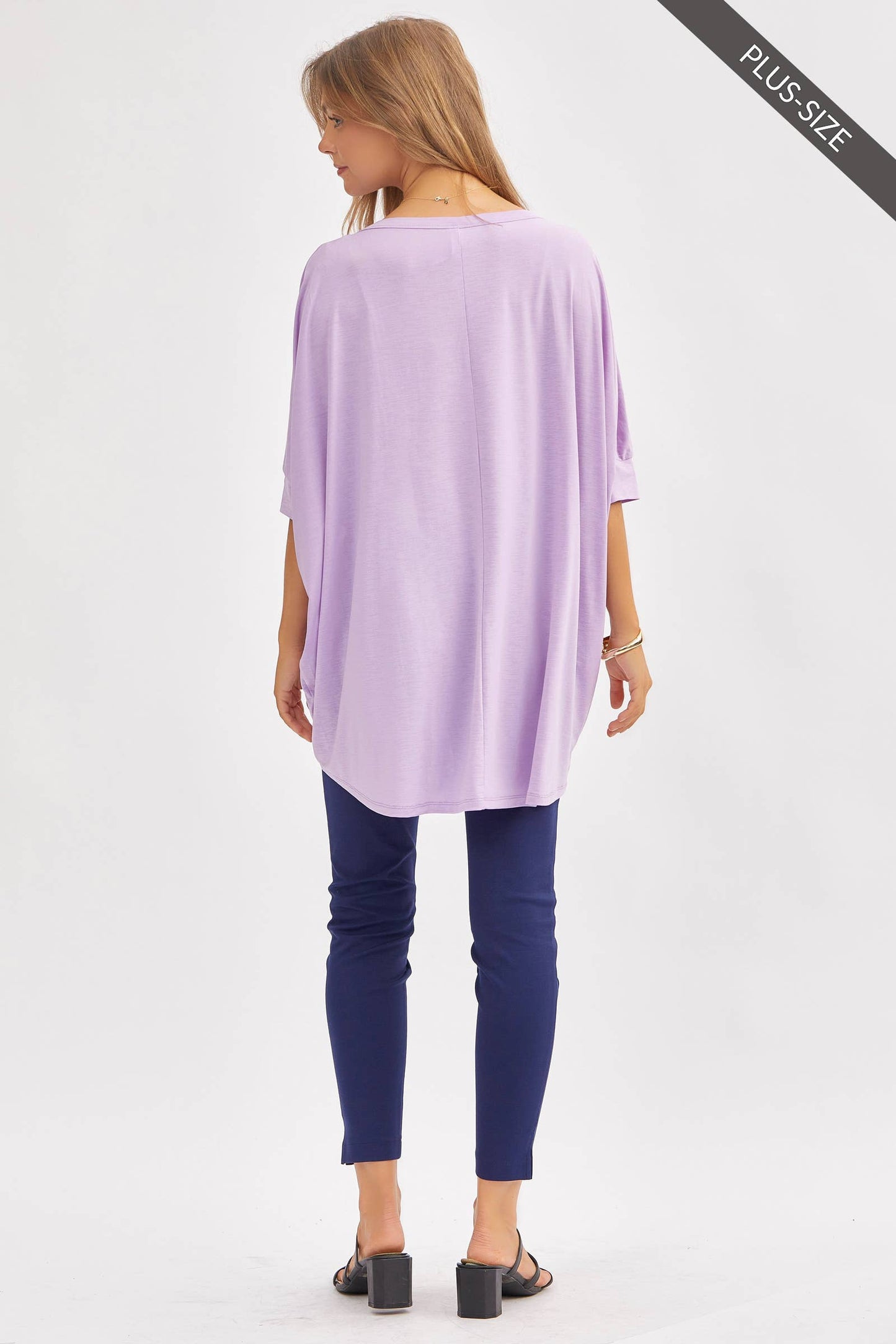 PLUS SIZE Relaxed Banded Dolman Sleeve Poncho-Like Tunic Top