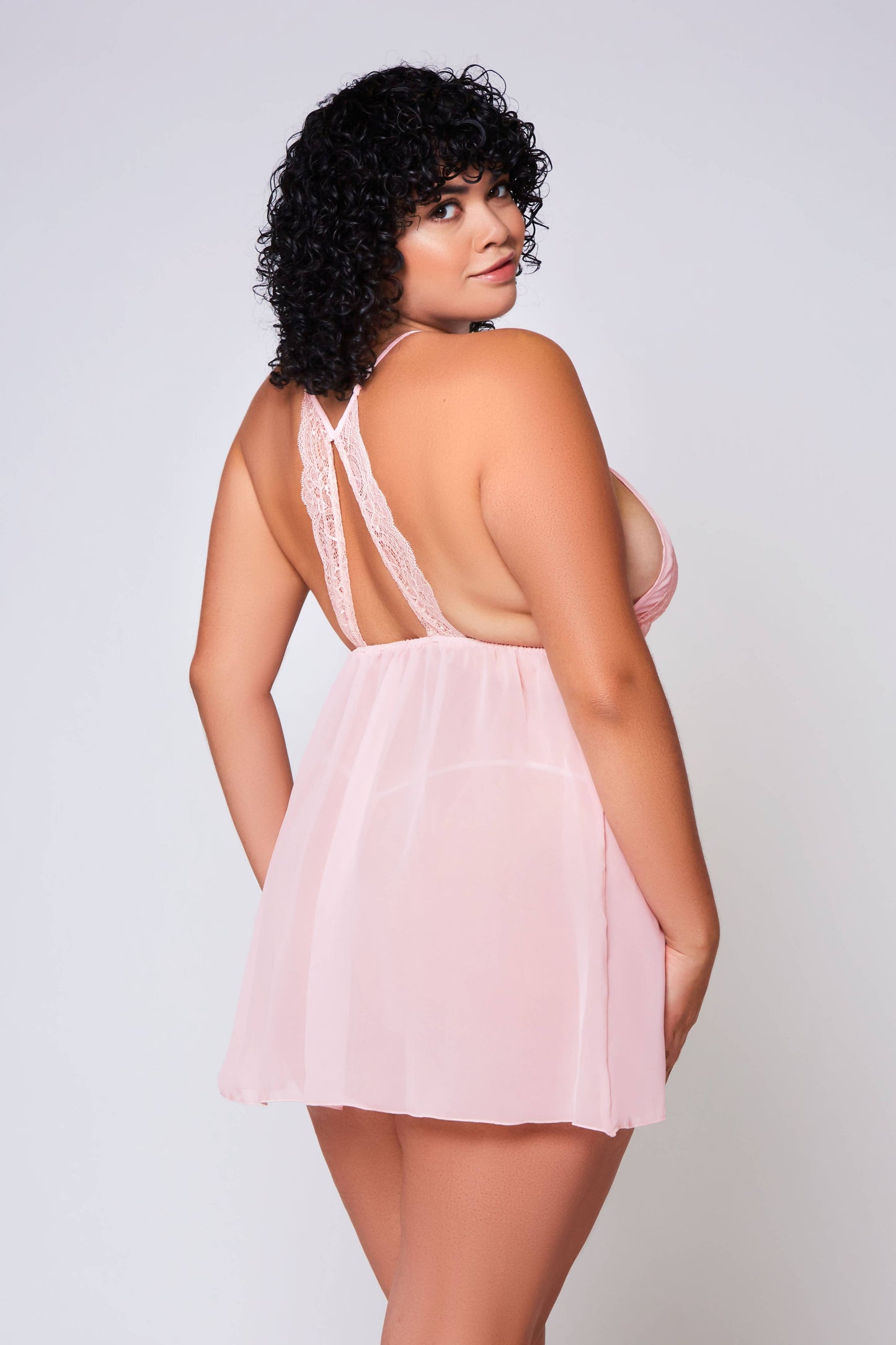 Amelie Plus Size Robe Lingerie with Ruffle Cap Sleeve