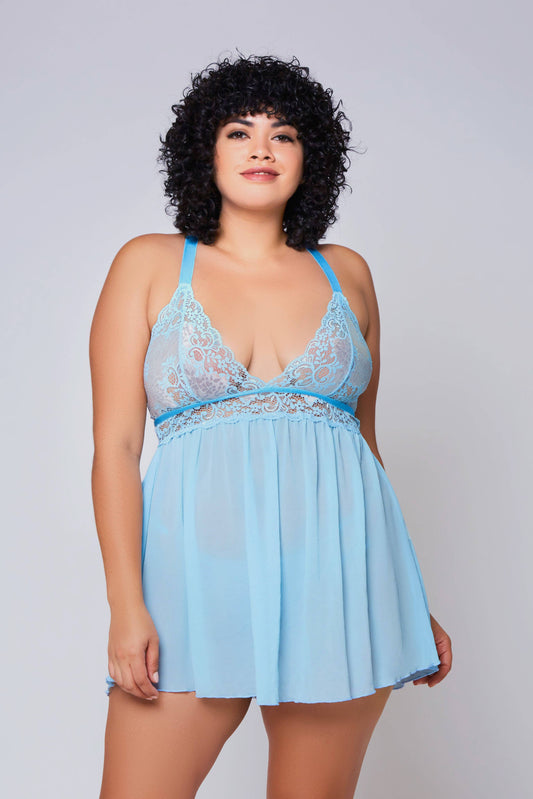 Natalia Plus Size 2 PC Lace Baby Doll Lingerie