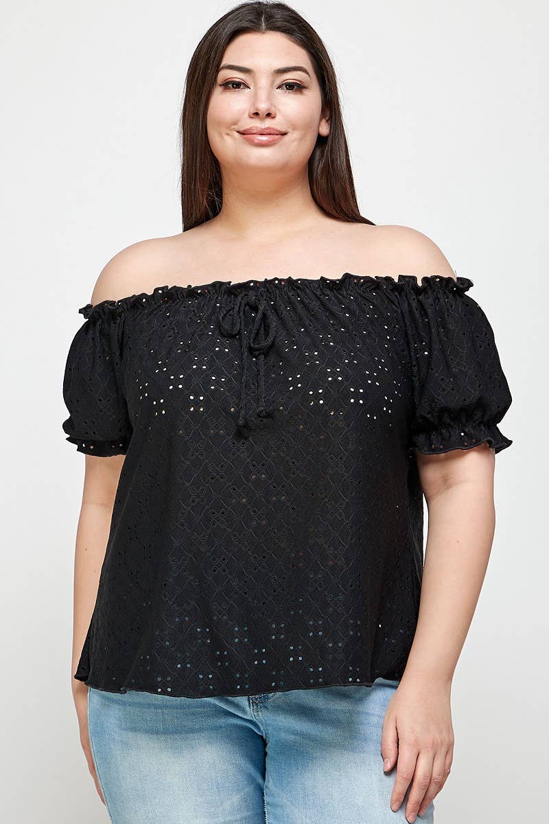 Textured Eyelet Knit Ruffled Top - WG17125-2T