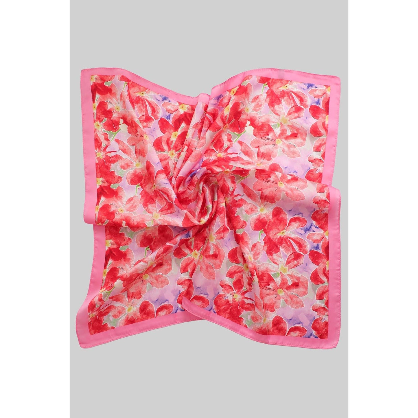 COLORFUL SILKY SQUARE SCARF WITH FLOWER PATTERN