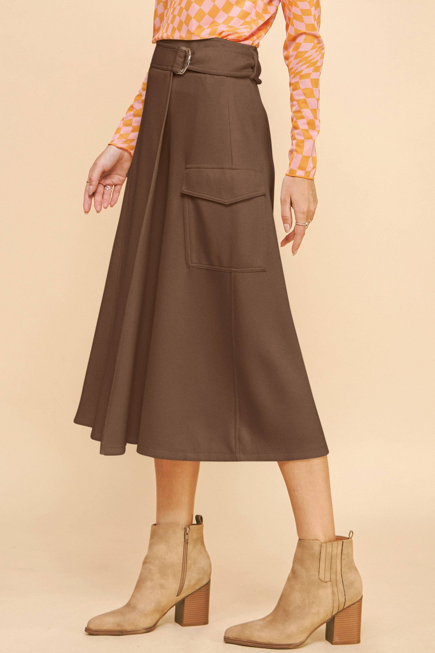 PLUS SOLID WRAP BELTED POCKET CARGO A LINE SKIRT