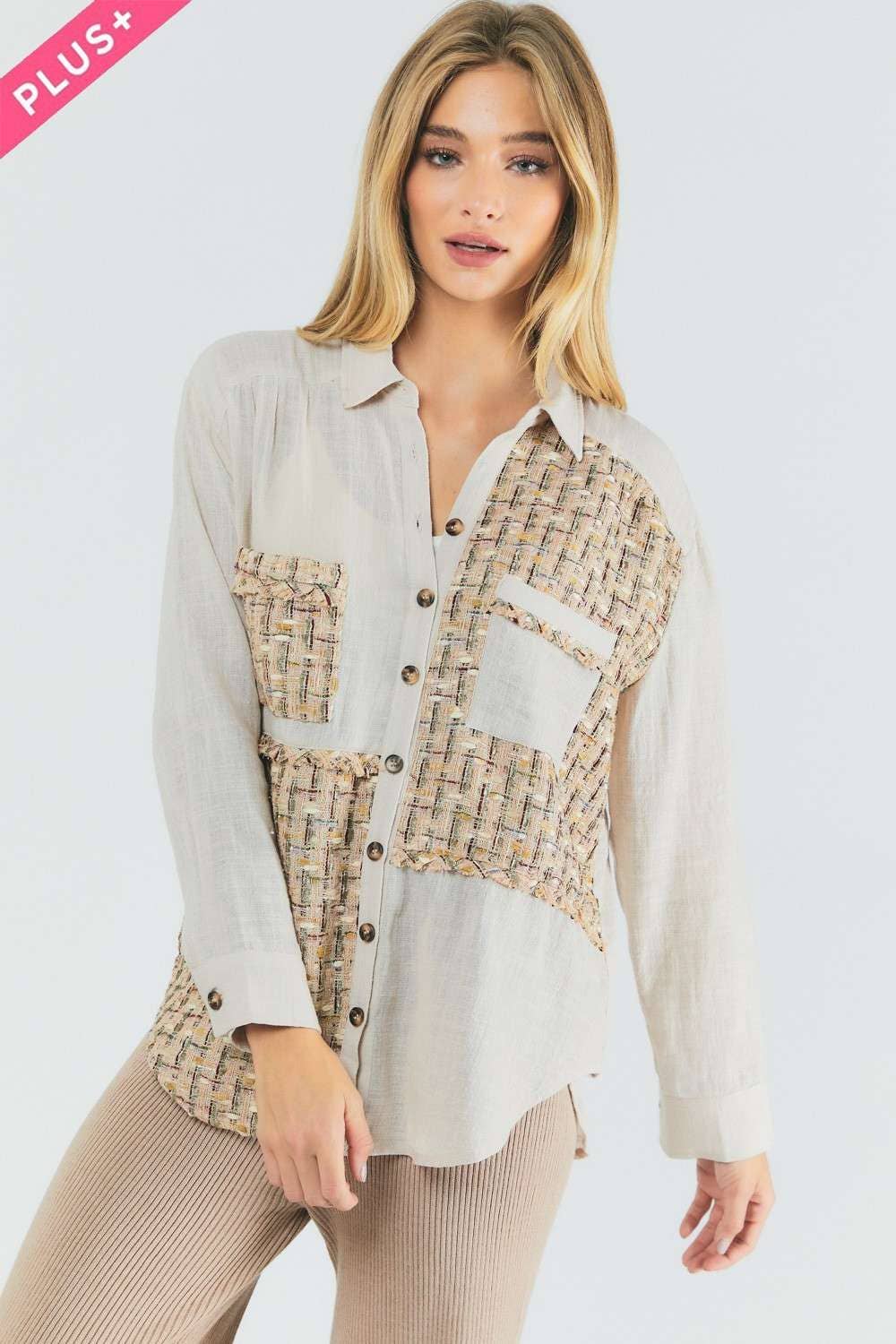 PLUS MULIT PRINTED CHEST POCKET BUTTON DOWN SHIRT