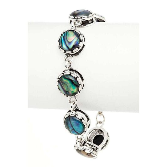 Abalone Round Link Station Toggle Bracelet