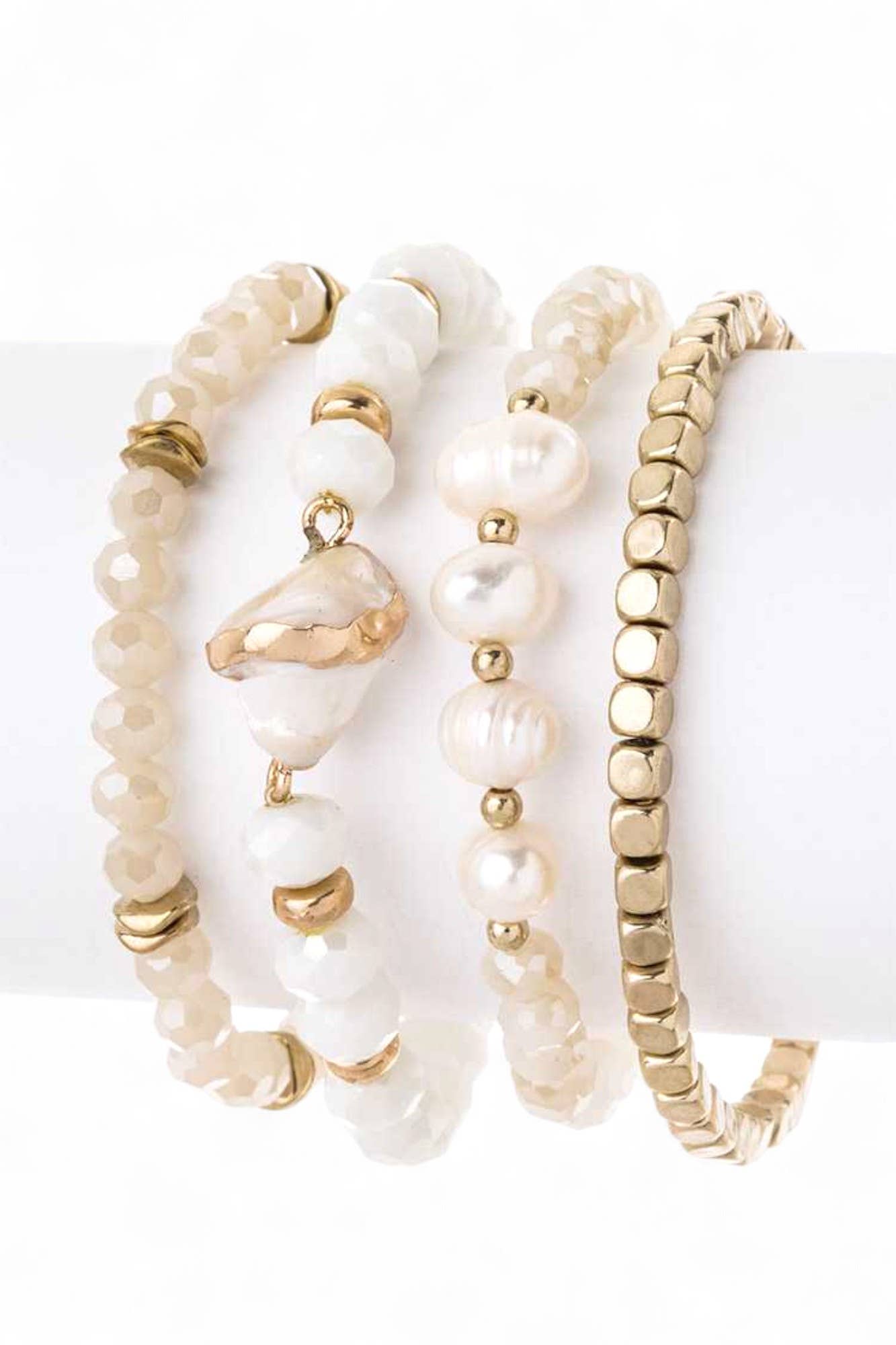 Culture Pearl Mix Beads Stretch Bracelet Set