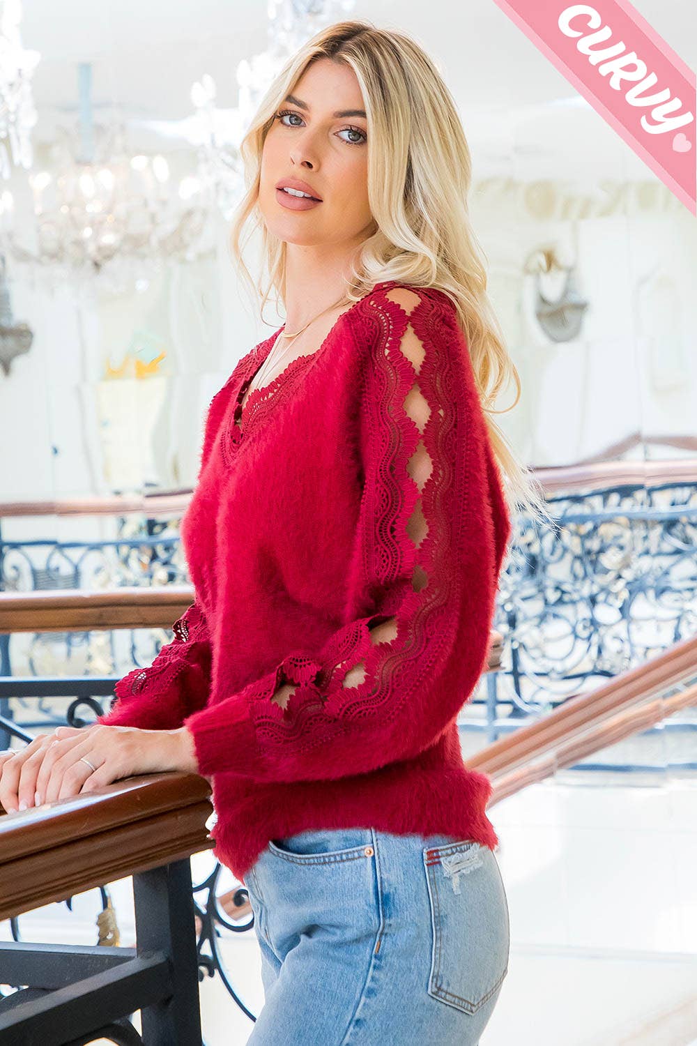 SW207PL LACE V-NECK SWEATER