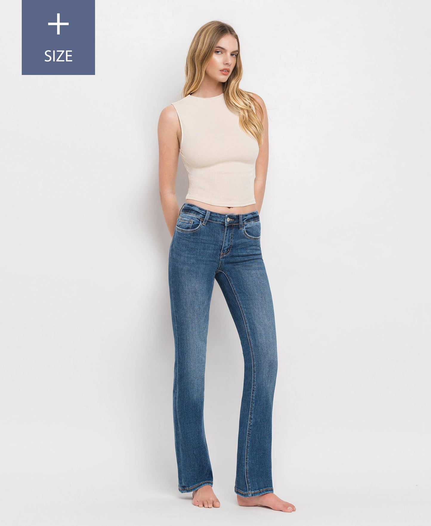 PLUS SIZE TUMMY CONTROL MID RISE BOOTCUT JEANS LV1064-P