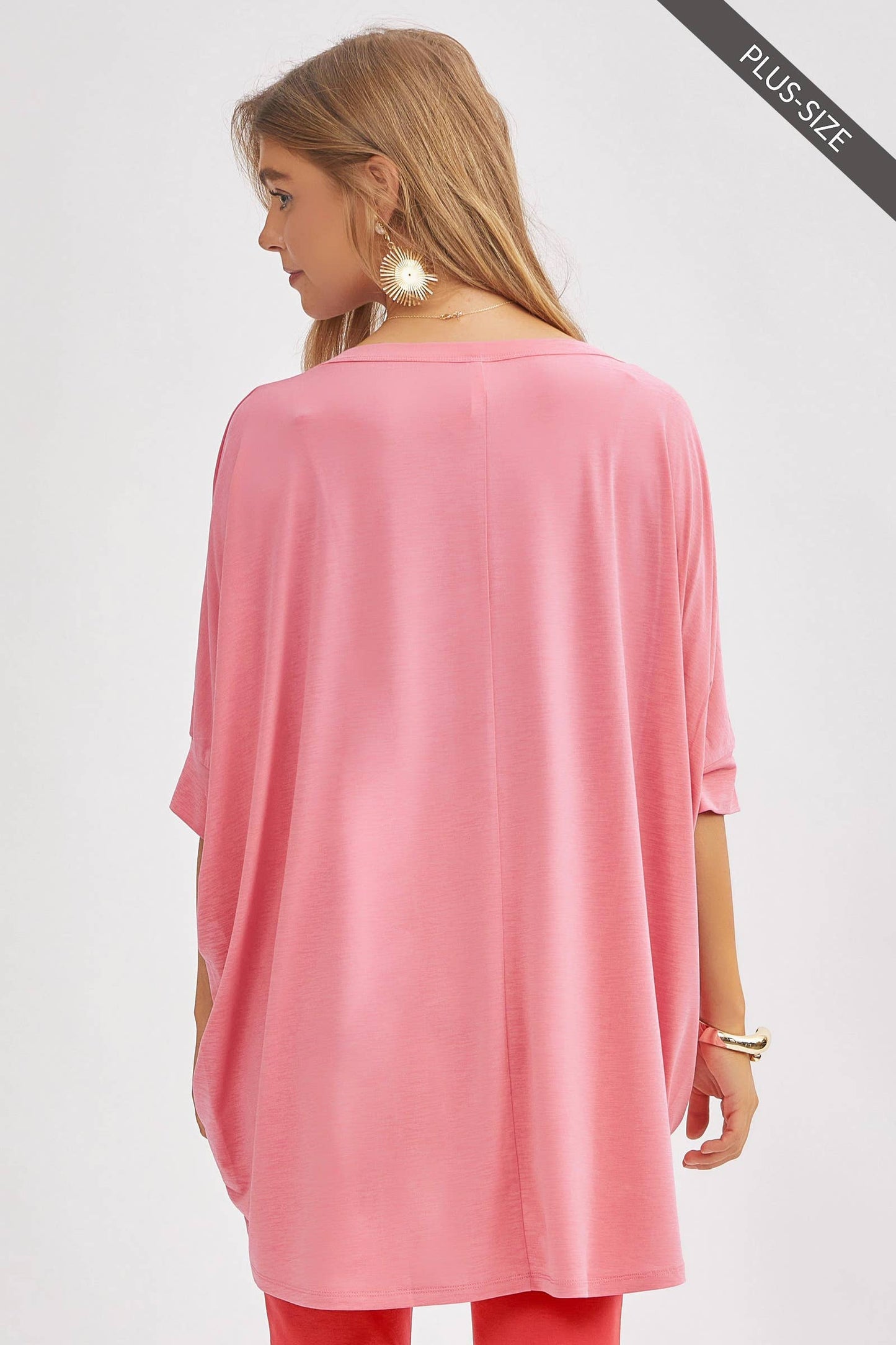 PLUS SIZE Relaxed Banded Dolman Sleeve Poncho-Like Tunic Top