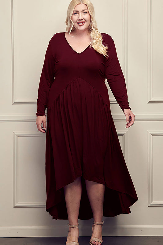 Plus Size V-Neck Long Sleeve Tail Holiday Dress