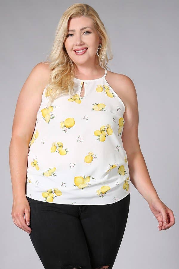Plus Size Cami Top Lemon Print - KY17975-2T