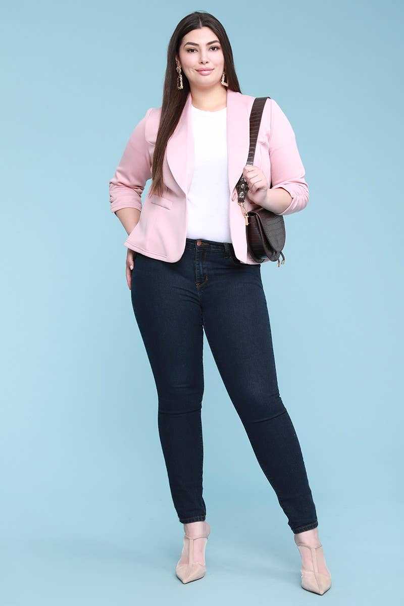 Plus Size Blazer Jacket With Ruched Sleeves - WG17604-2J
