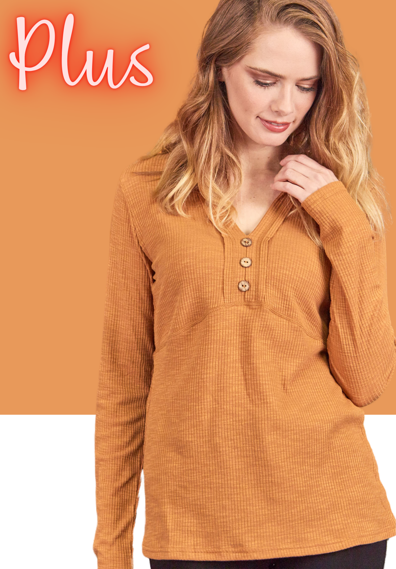 2tone rib V neck top 13007-PLUS