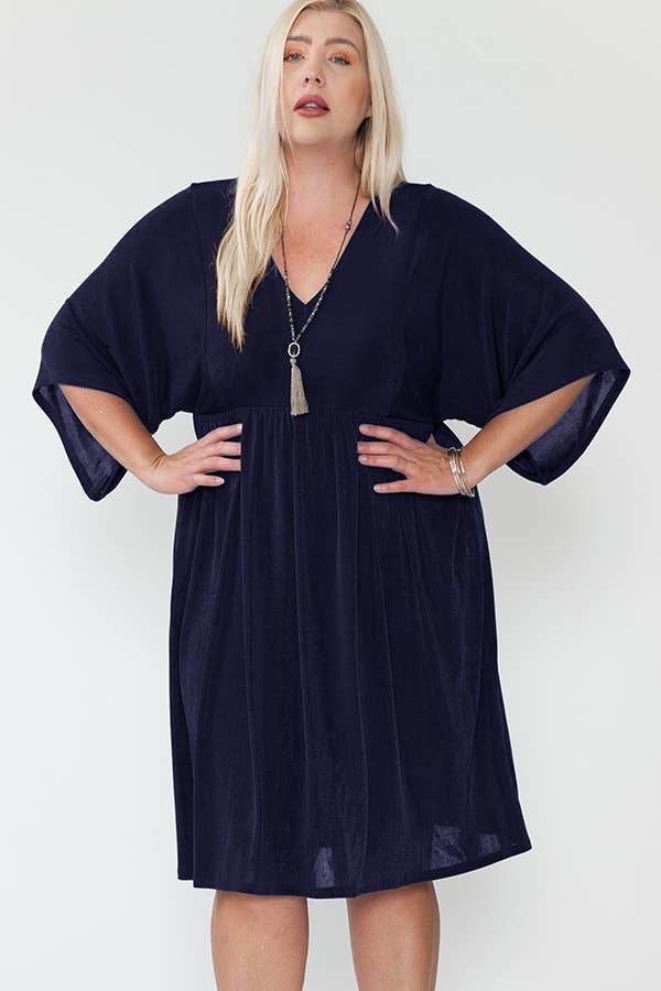 Plus Size V-Neck Dolman Sleeve Holiday Midi Dress