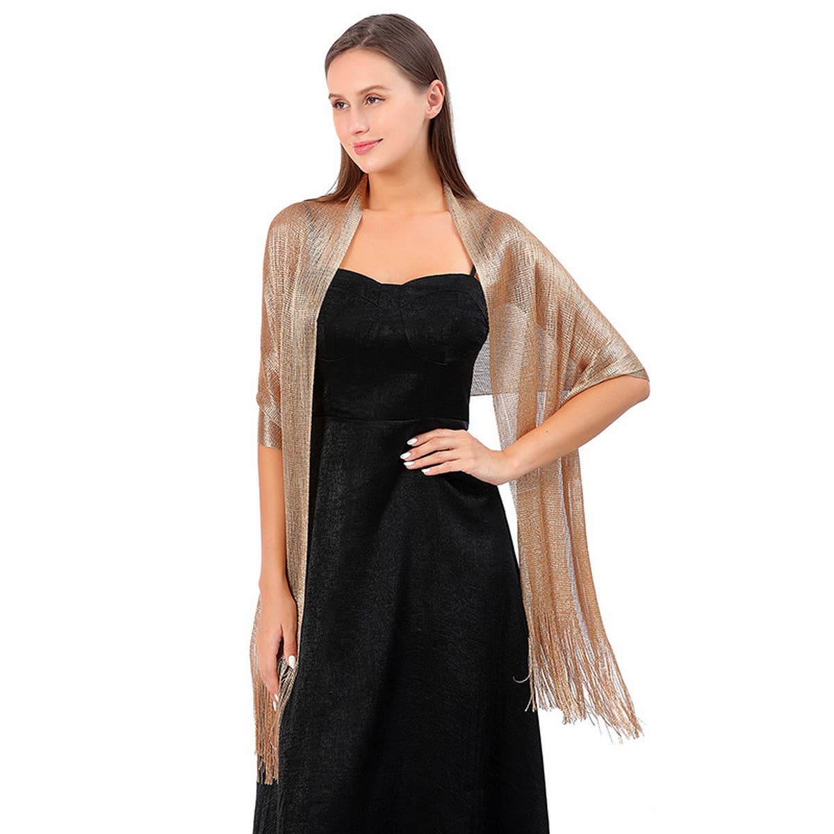 FASHIONABLE GOLD AND SILVER SILK SHAWL_CWASC1091