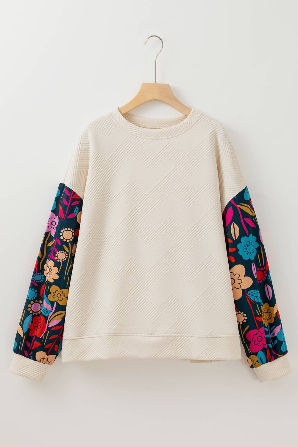 Floral Patchwork Sleeve Pullover Top Plus Size