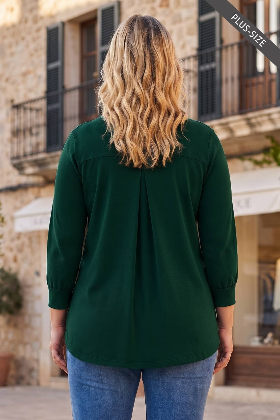 PLUS SIZE 3/4 Length Sleeve Button Down Blouse